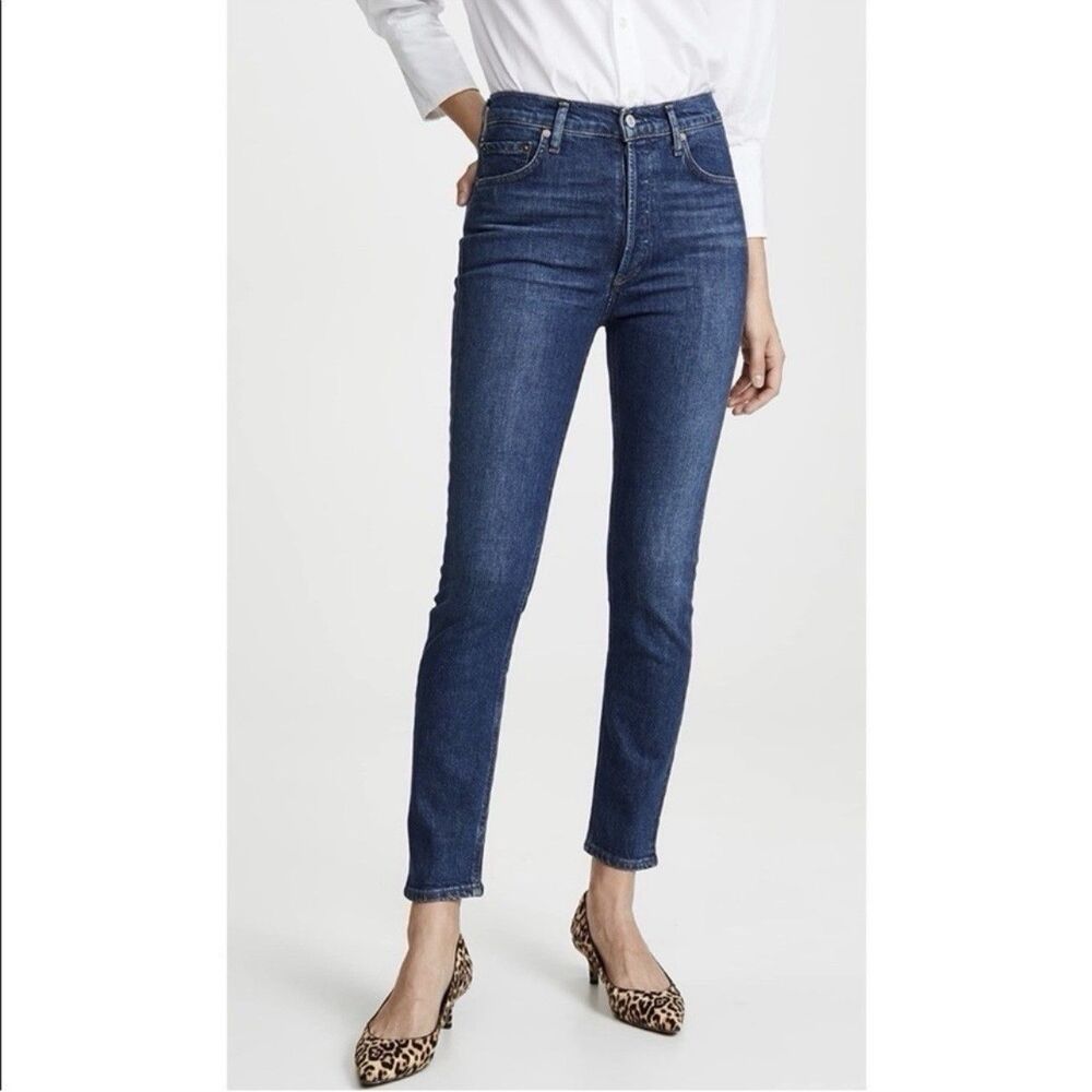 Agoldie Nico Skinny High Rise Button Fly Dark Blue Jeans, Women’s Size 25